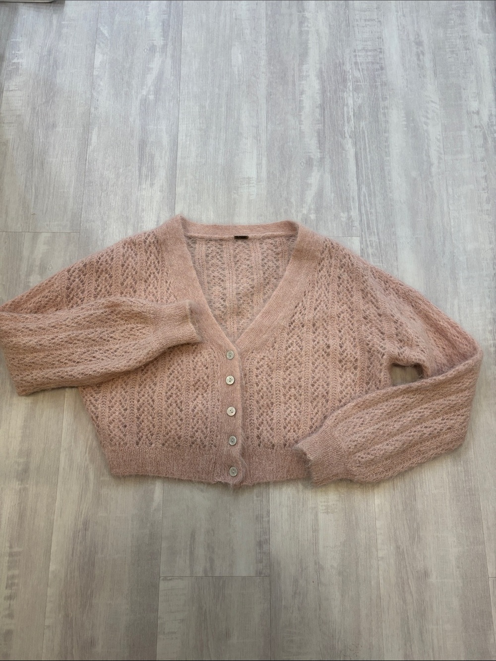 Free People Dusty Pink Cropped Mohair Blend Button Cardigan